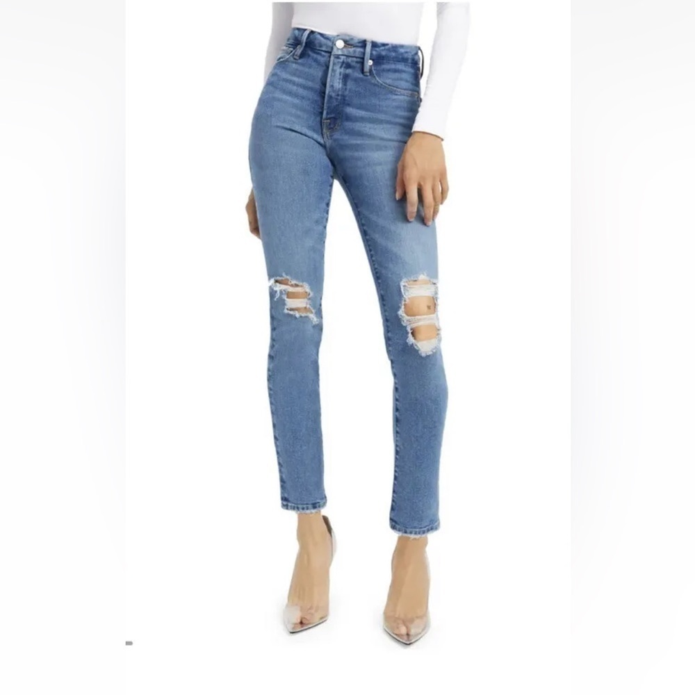 Good American Good Classic Distressed Raw Hem Skinny Jeans Size 26 new
